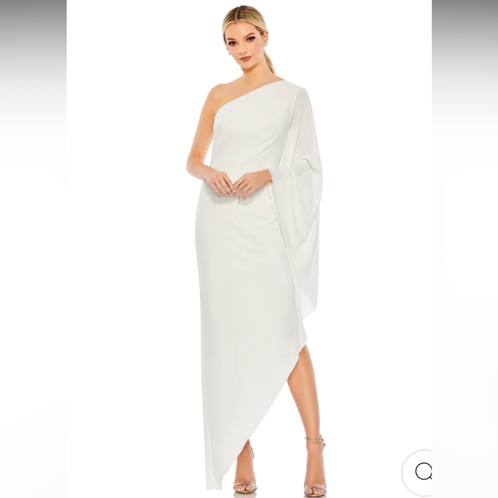 Mac Duggal ONE SHOULDER ASYMMETRICAL HEM FLOWY DRESS